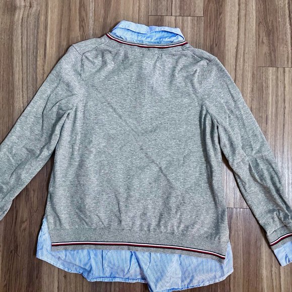 Tommy Hilfiger Collared Long-Sleeve Layered Sweater Top - Light Blue/Grey - L - Picture 7 of 7